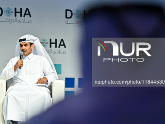 Qatar's Energy Minister and CEO of QatarEnergy, Saad Sherida al-Kaabi, speaks during the Doha Forum 2024 at Sheraton Grand Doha Resort & Con...