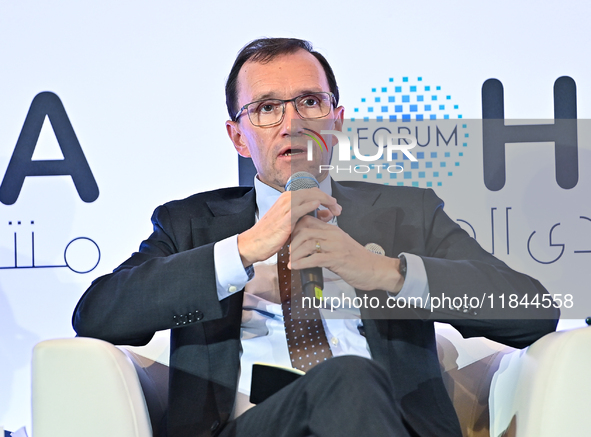 Espen Barth Eide, Minister of Foreign Affairs of Norway, takes part in a panel discussion during the Doha Forum 2024 at Sheraton Grand Doha...