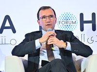 Espen Barth Eide, Minister of Foreign Affairs of Norway, takes part in a panel discussion during the Doha Forum 2024 at Sheraton Grand Doha...