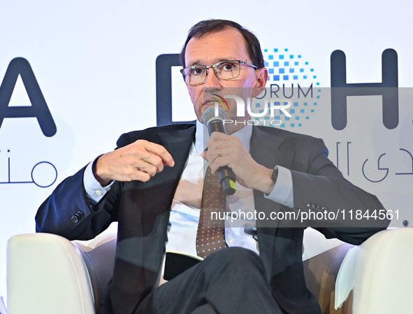 Espen Barth Eide, Minister of Foreign Affairs of Norway, takes part in a panel discussion during the Doha Forum 2024 at Sheraton Grand Doha...