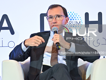 Espen Barth Eide, Minister of Foreign Affairs of Norway, takes part in a panel discussion during the Doha Forum 2024 at Sheraton Grand Doha...