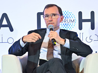 Espen Barth Eide, Minister of Foreign Affairs of Norway, takes part in a panel discussion during the Doha Forum 2024 at Sheraton Grand Doha...