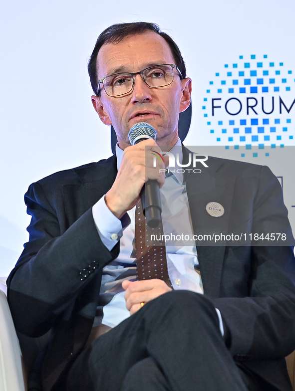 Espen Barth Eide, Minister of Foreign Affairs of Norway, takes part in a panel discussion during the Doha Forum 2024 at Sheraton Grand Doha...