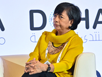 Miriam Coronel-Ferrer, Co-Founder of Southeast Asian Women Peace Mediators, takes part in a panel discussion during the Doha Forum 2024 at S...