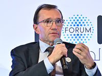 Espen Barth Eide, Minister of Foreign Affairs of Norway, takes part in a panel discussion during the Doha Forum 2024 at Sheraton Grand Doha...