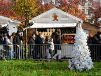 People are at the Christmas market on Place Carnot in Lyon, France, on December 7, 2024. (