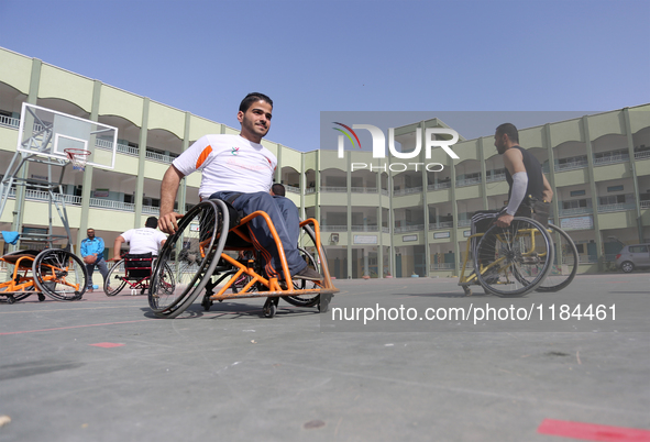 A member of Al Bassma Club Team during training in the school at Beit Lahiya in the northern Gaza Strip, on April 6, 2016. Al-Bassma Club is...