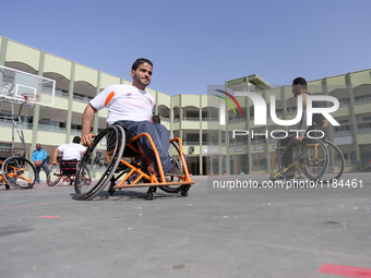 A member of Al Bassma Club Team during training in the school at Beit Lahiya in the northern Gaza Strip, on April 6, 2016. Al-Bassma Club is...