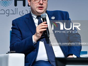 Jan Lipavsky, Foreign Minister of the Czech Republic, participates in a panel discussion during the Doha Forum 2024 at Sheraton Grand Doha R...