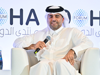 Badr Mohammed Al-Meer, Group Chief Executive Officer of Qatar Airways, speaks during the Doha Forum 2024 at Sheraton Grand Doha Resort & Con...