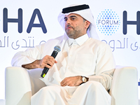 Badr Mohammed Al-Meer, Group Chief Executive Officer of Qatar Airways, speaks during the Doha Forum 2024 at Sheraton Grand Doha Resort & Con...