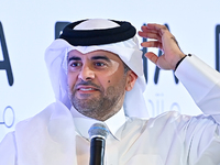 Badr Mohammed Al-Meer, Group Chief Executive Officer of Qatar Airways, speaks during the Doha Forum 2024 at Sheraton Grand Doha Resort & Con...