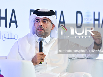 Badr Mohammed Al-Meer, Group Chief Executive Officer of Qatar Airways, speaks during the Doha Forum 2024 at Sheraton Grand Doha Resort & Con...