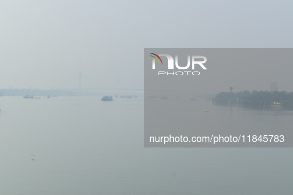 Ships move on the Ganges River in Kolkata, India, on December 8, 2024. 