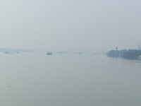 Ships move on the Ganges River in Kolkata, India, on December 8, 2024. (