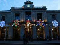 The headquarters building of the Tlalpan Mayor's Office is illuminated with different figures for the December holidays in the Center of Tla...