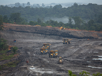 A coal mining truck operates at an opencast coalmine in Kalimantan, Indonesia, on December 8, 2024. Environmental activists express concern...