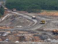 A coal mining truck operates on a haul road at an opencast coalmine in Kalimantan, Indonesia, on December 8, 2024. Environmental activists e...