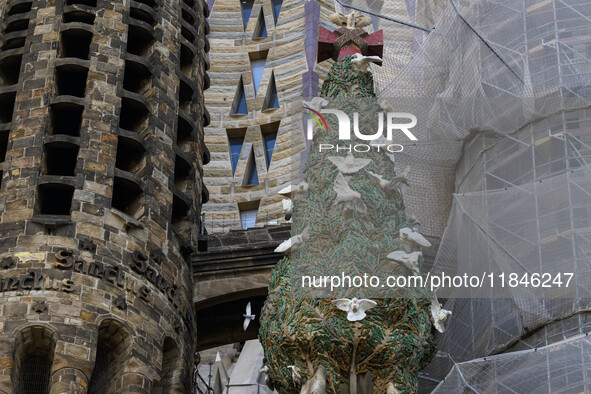 Details of one of the facades of the Sagrada Familia cathedral in Barcelona, Spain, on October 9, 2024. This monument, designed by architect...