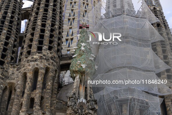 Details of one of the facades of the Sagrada Familia cathedral in Barcelona, Spain, on October 9, 2024. This monument, designed by architect...