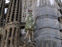 Details of one of the facades of the Sagrada Familia cathedral in Barcelona, Spain, on October 9, 2024. This monument, designed by architect...