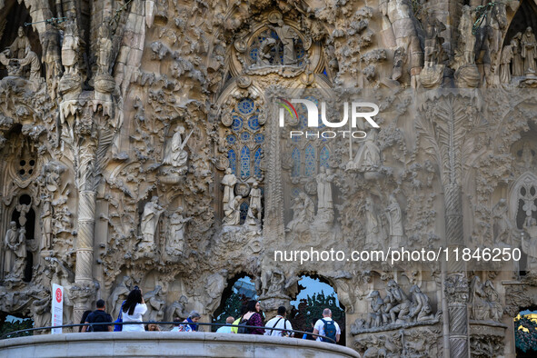 Details of the ornaments and architectural elements of one of the facades of the Sagrada Familia cathedral in Barcelona, Spain, on October 9...