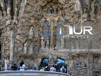 Details of the ornaments and architectural elements of one of the facades of the Sagrada Familia cathedral in Barcelona, Spain, on October 9...