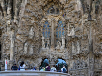 Details of the ornaments and architectural elements of one of the facades of the Sagrada Familia cathedral in Barcelona, Spain, on October 9...