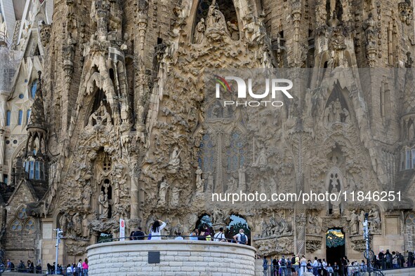 Details of the ornaments and architectural elements of one of the facades of the Sagrada Familia cathedral in Barcelona, Spain, on October 9...