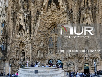 Details of the ornaments and architectural elements of one of the facades of the Sagrada Familia cathedral in Barcelona, Spain, on October 9...