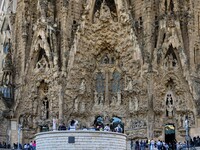 Details of the ornaments and architectural elements of one of the facades of the Sagrada Familia cathedral in Barcelona, Spain, on October 9...