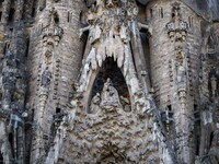 Details of the ornaments and architectural elements of one of the facades of the Sagrada Familia cathedral in Barcelona, Spain, on October 9...