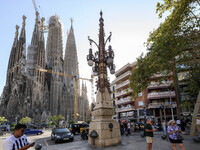 The structure, facade details, and towers form the complete building of the Sagrada Familia cathedral in Barcelona, Spain, on October 9, 202...