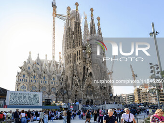 The structure, facade details, and towers form the complete building of the Sagrada Familia cathedral in Barcelona, Spain, on October 9, 202...