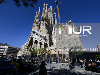 The structure, facade details, and towers form the complete building of the Sagrada Familia cathedral in Barcelona, Spain, on October 9, 202...