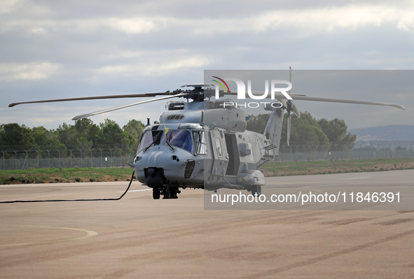 An NH Industries NH-90-TTH helicopter of the Spanish Air Force is parked in the Aeronautical and Logistics Polygon in Albacete, Spain, on No...