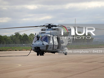 An NH Industries NH-90-TTH helicopter of the Spanish Air Force is parked in the Aeronautical and Logistics Polygon in Albacete, Spain, on No...