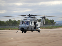 An NH Industries NH-90-TTH helicopter of the Spanish Air Force is parked in the Aeronautical and Logistics Polygon in Albacete, Spain, on No...