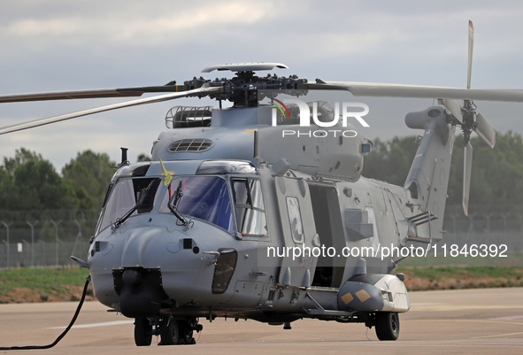 An NH Industries NH-90-TTH helicopter of the Spanish Air Force is parked in the Aeronautical and Logistics Polygon in Albacete, Spain, on No...