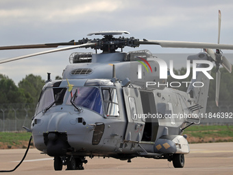 An NH Industries NH-90-TTH helicopter of the Spanish Air Force is parked in the Aeronautical and Logistics Polygon in Albacete, Spain, on No...