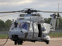 An NH Industries NH-90-TTH helicopter of the Spanish Air Force is parked in the Aeronautical and Logistics Polygon in Albacete, Spain, on No...