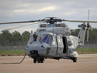 An NH Industries NH-90-TTH helicopter of the Spanish Air Force is parked in the Aeronautical and Logistics Polygon in Albacete, Spain, on No...