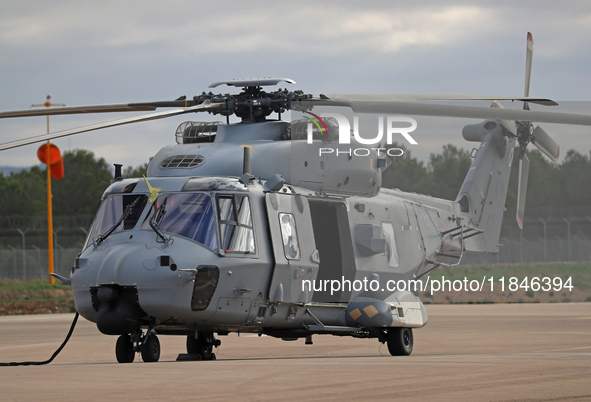 An NH Industries NH-90-TTH helicopter of the Spanish Air Force is parked in the Aeronautical and Logistics Polygon in Albacete, Spain, on No...