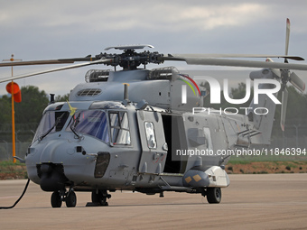 An NH Industries NH-90-TTH helicopter of the Spanish Air Force is parked in the Aeronautical and Logistics Polygon in Albacete, Spain, on No...