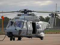 An NH Industries NH-90-TTH helicopter of the Spanish Air Force is parked in the Aeronautical and Logistics Polygon in Albacete, Spain, on No...