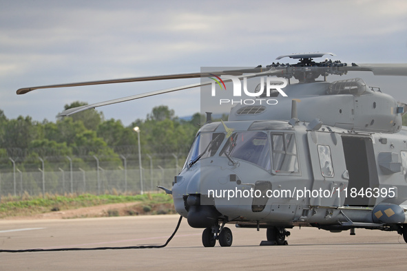 An NH Industries NH-90-TTH helicopter of the Spanish Air Force is parked in the Aeronautical and Logistics Polygon in Albacete, Spain, on No...