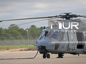 An NH Industries NH-90-TTH helicopter of the Spanish Air Force is parked in the Aeronautical and Logistics Polygon in Albacete, Spain, on No...