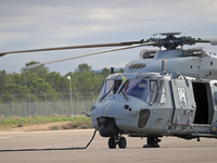 An NH Industries NH-90-TTH helicopter of the Spanish Air Force is parked in the Aeronautical and Logistics Polygon in Albacete, Spain, on No...