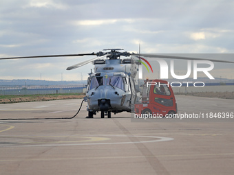 An NH Industries NH-90-TTH helicopter of the Spanish Air Force is parked in the Aeronautical and Logistics Polygon in Albacete, Spain, on No...