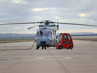 An NH Industries NH-90-TTH helicopter of the Spanish Air Force is parked in the Aeronautical and Logistics Polygon in Albacete, Spain, on No...